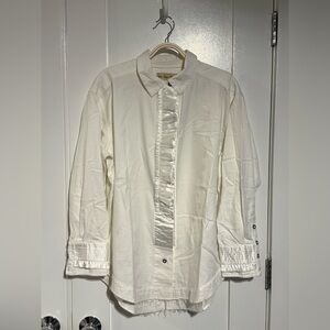 Free People Cream Blouse with Satin Trim